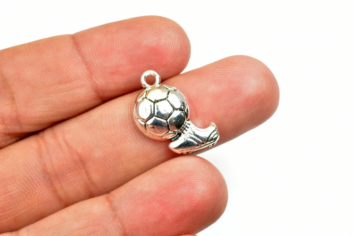Soccer Ball Sport Charms With Shoe Size 20x12mm Silver Color Charm Pendant Finding For Jewelry Making 10PCs Per Pack - BeadsFindingDepot