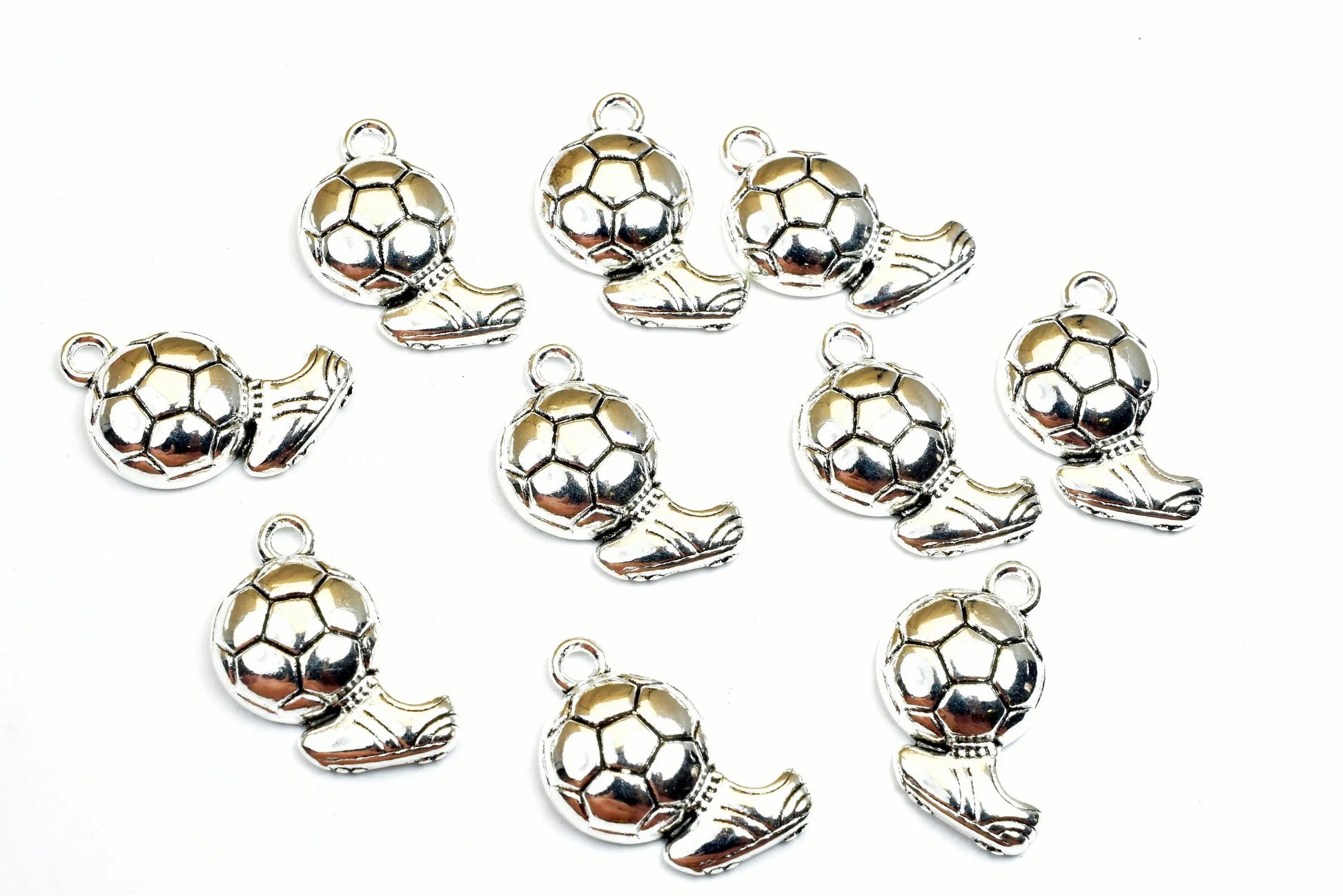 Soccer Ball Sport Charms With Shoe Size 20x12mm Silver Color Charm Pendant Finding For Jewelry Making 10PCs Per Pack - BeadsFindingDepot