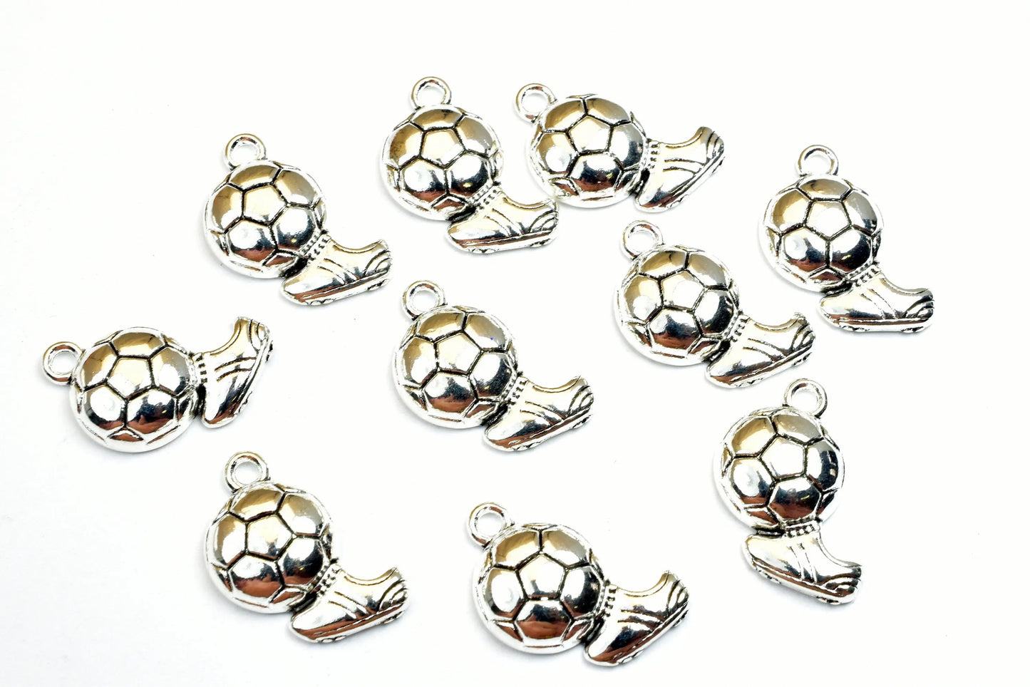 Soccer Ball Sport Charms With Shoe Size 20x12mm Silver Color Charm Pendant Finding For Jewelry Making 10PCs Per Pack - BeadsFindingDepot