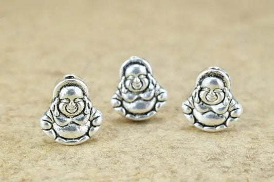 Solid Buddha Beads Two Side Face Tibetan Style Antique Silver Alloy Metal Bracelets Charm Size 11x10x4mm Hole Size 1.25mm For Jewelry - BeadsFindingDepot