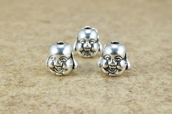 Solid Buddha Head Beads Two Side Face Tibetan Style Antique Silver Alloy Metal Bracelets Charm Size 10x9.5x8mm Hole Size 2mm For Jewelry - BeadsFindingDepot