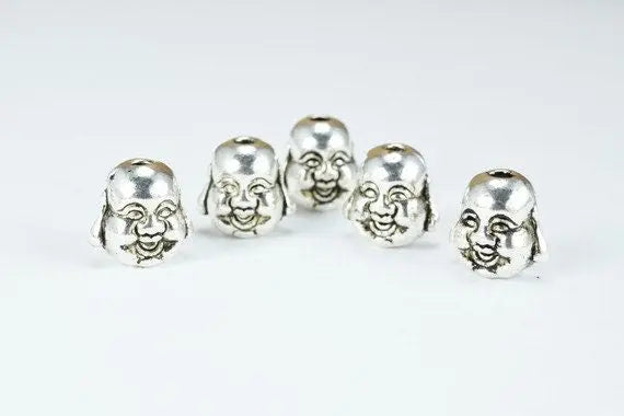 Solid Buddha Head Beads Two Side Face Tibetan Style Antique Silver Alloy Metal Bracelets Charm Size 10x9.5x8mm Hole Size 2mm For Jewelry - BeadsFindingDepot