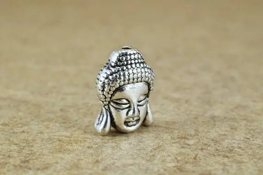 Solid Buddha Head Beads Two Side Face Tibetan Style Antique Silver Alloy Metal Bracelets Charm Size 15x11x8mm Hole Size 1.5mm For Jewelry - BeadsFindingDepot
