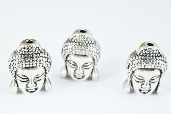 Solid Buddha Head Beads Two Side Face Tibetan Style Antique Silver Alloy Metal Bracelets Charm Size 15x11x8mm Hole Size 1.5mm For Jewelry - BeadsFindingDepot