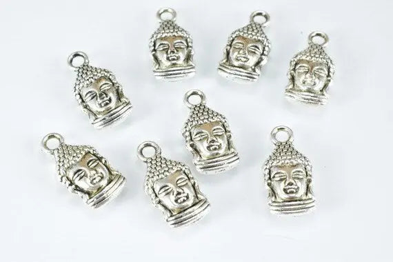 Solid Buddha Head Beads Two Side Face Tibetan Style Antique Silver Alloy Metal Bracelets Charm Size 16x7x4mm Hole Size 2mm For Jewelry - BeadsFindingDepot