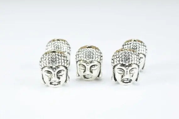 Solid Buddha Head BeadsTwo Side Face Tibetan Style Antique Silver Alloy Metal Bracelets Charm Spacer Size 10x9x8mm Hole Size 2mm For Jewelry - BeadsFindingDepot