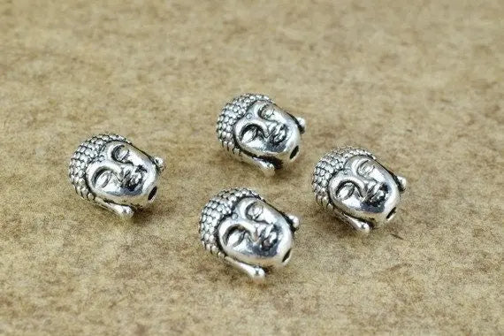 Solid Buddha Head BeadsTwo Side Face Tibetan Style Antique Silver Alloy Metal Bracelets Charm Spacer Size 10x9x8mm Hole Size 2mm For Jewelry - BeadsFindingDepot