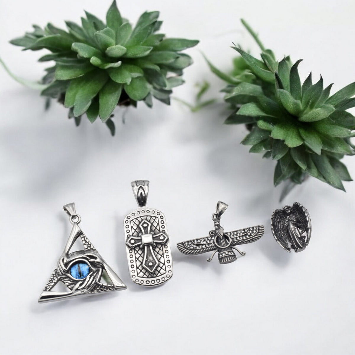 Stainless Steel Pendants for Jewelry Making   Eye of Providence, Cross, Angel & Ahura Mazda jewelry making supplies - deta...
