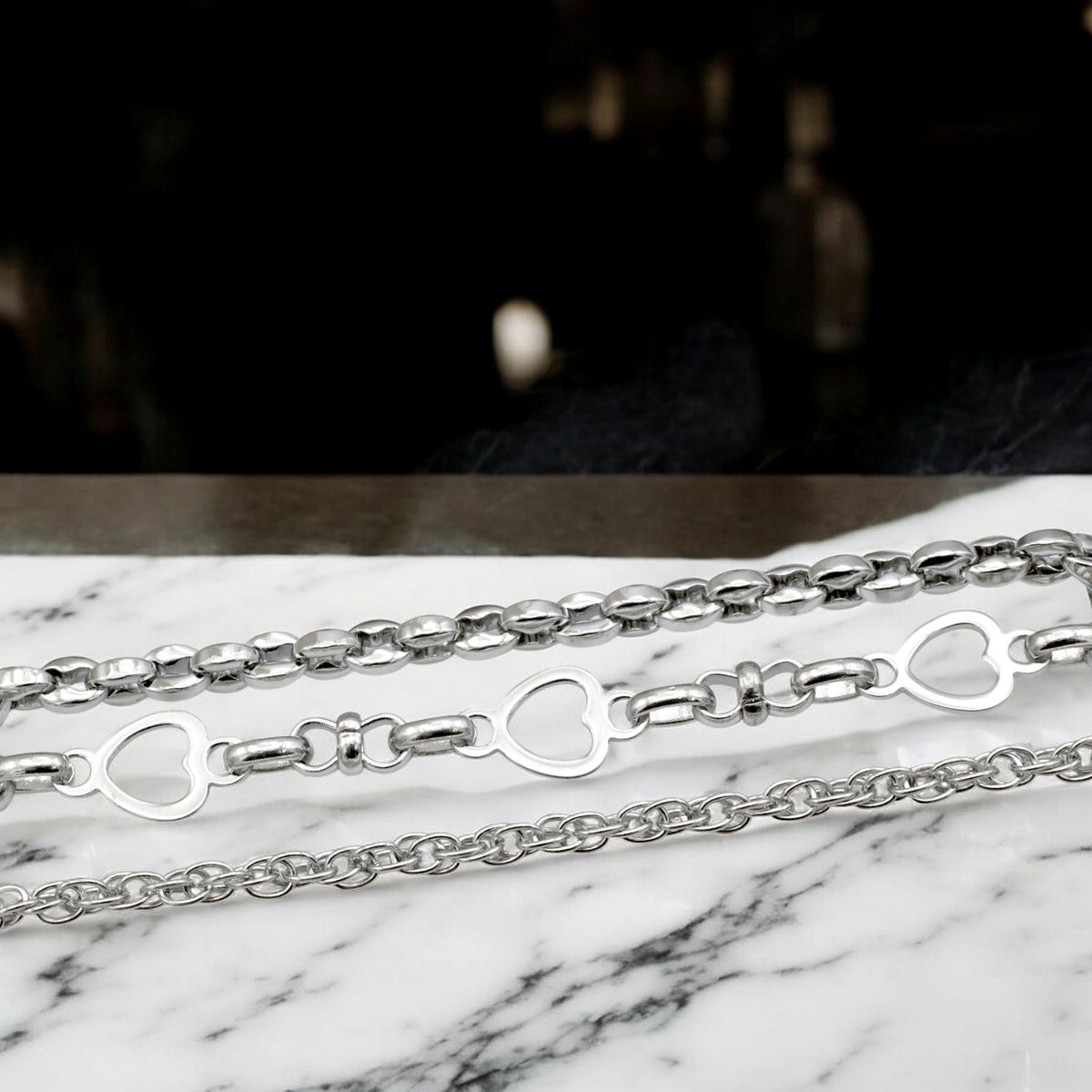 Stainless Steel Continuous Chain   Heart, Rolo & Curb Links for Jewelry Making jewelry making supplies - detail image 4