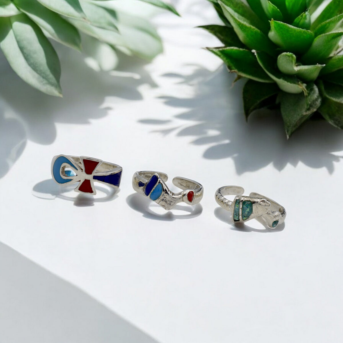 Sterling Silver Egyptian Rings   Adjustable Ankh, Nefertiti, Scarab jewelry making supplies - detail image 6
