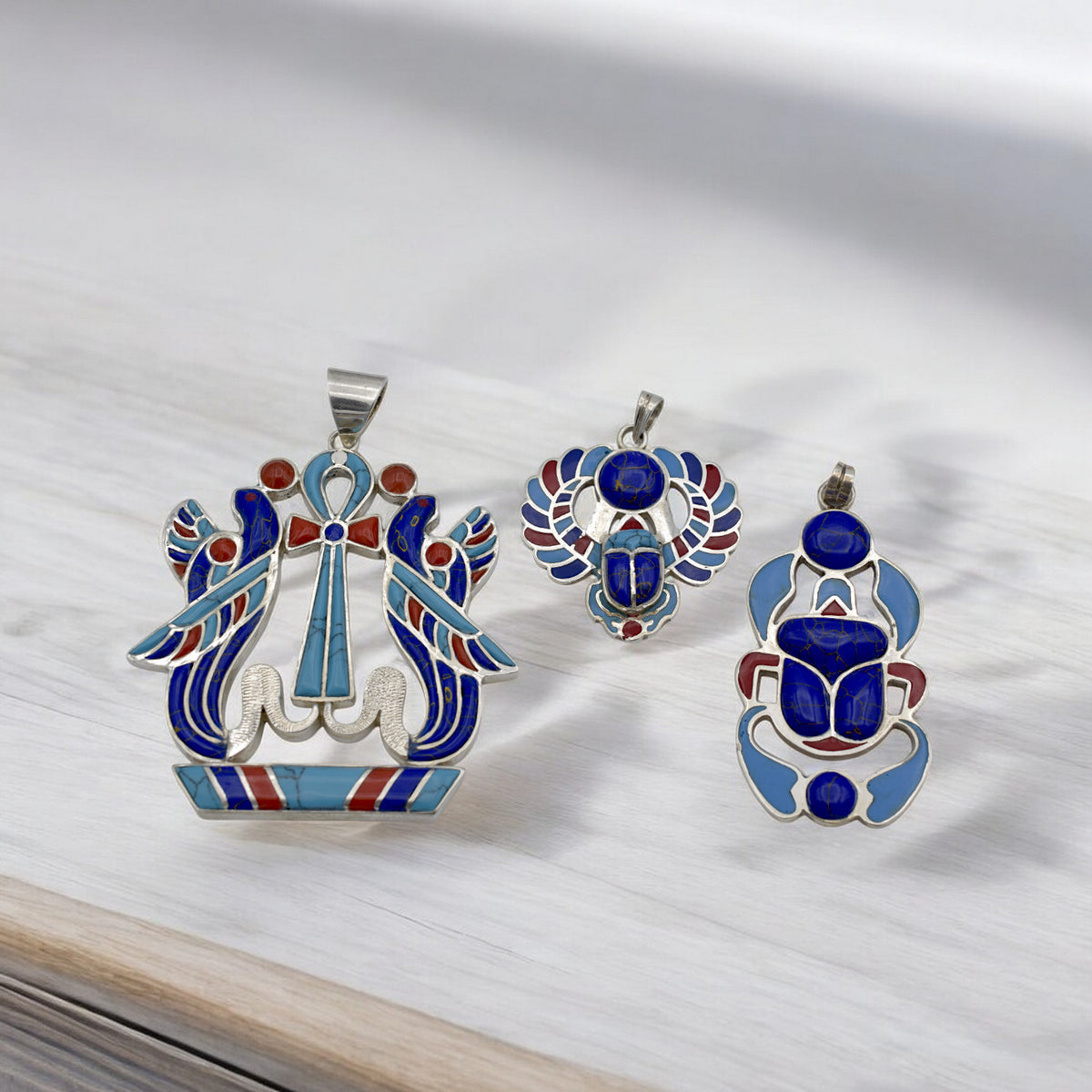 Sterling Silver Egyptian Pendants   Ankh, Isis Wings & Scarab Design jewelry making supplies - detail image 4
