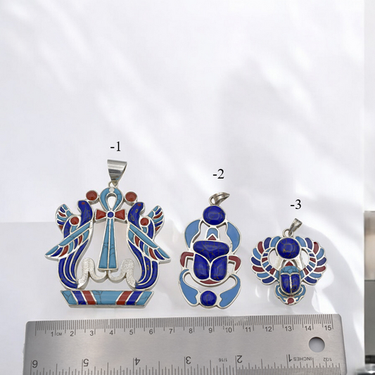 Sterling Silver Egyptian Pendants   Ankh, Isis Wings & Scarab Design jewelry making supplies - detail image 2
