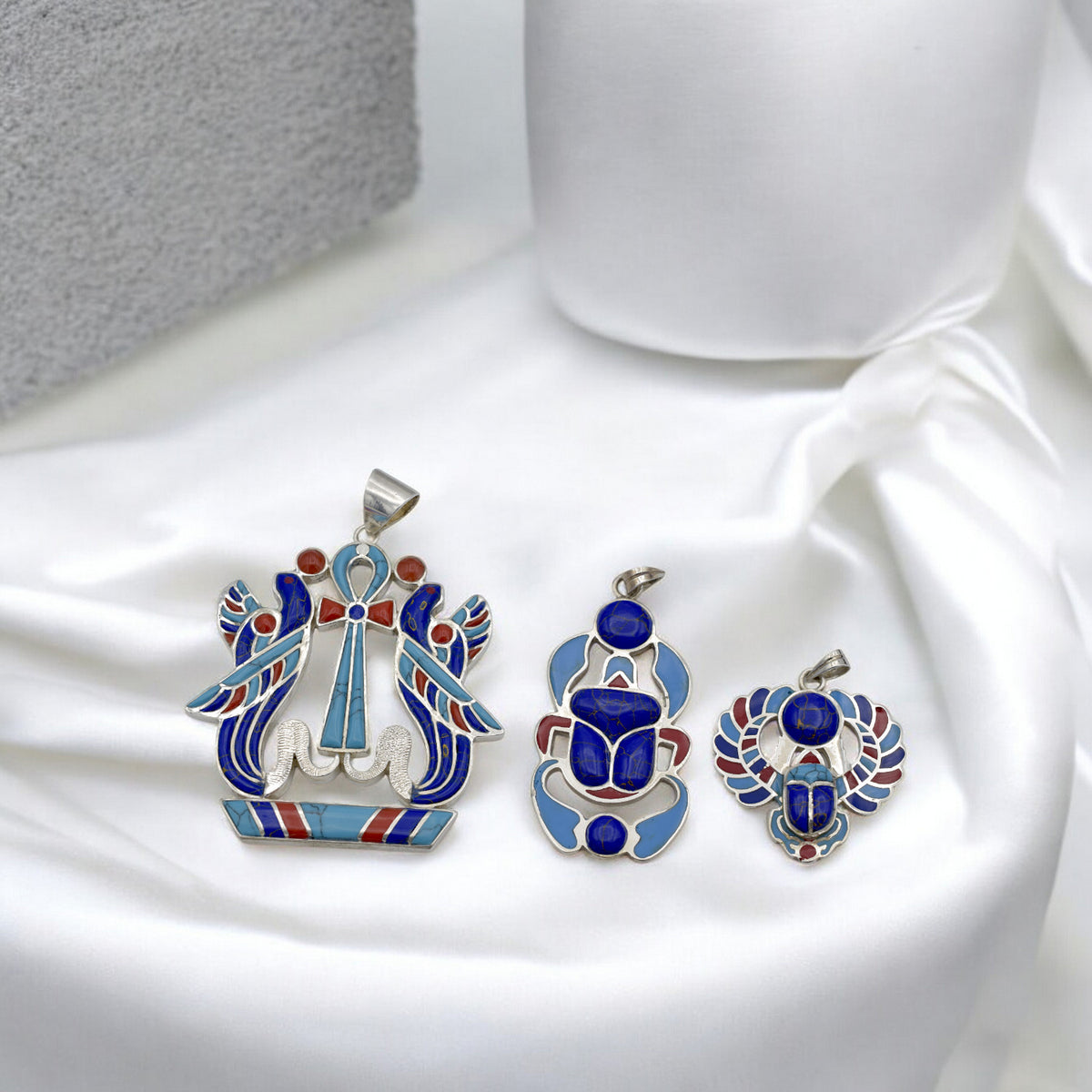 Sterling Silver Egyptian Pendants   Ankh, Isis Wings & Scarab Design jewelry making supplies - detail image 7