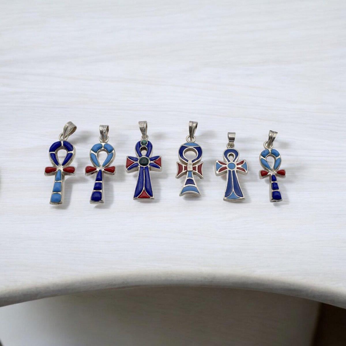 Sterling Silver Ankh Pendant with Lapis, Turquoise & Coral jewelry making supplies - detail image 5