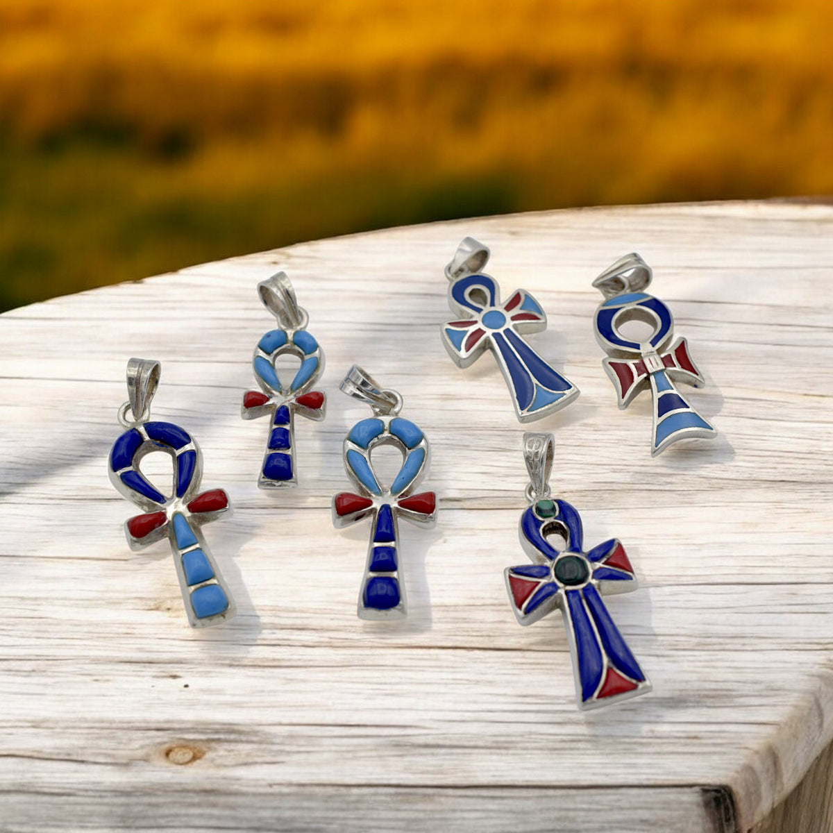 Sterling Silver Ankh Pendant with Lapis, Turquoise & Coral jewelry making supplies - detail image 3