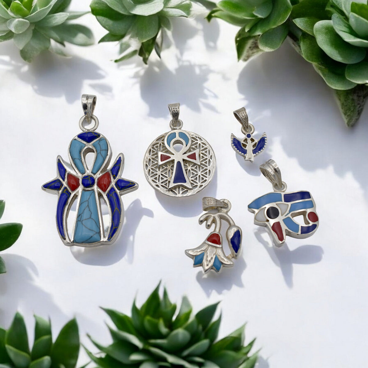 Sterling Silver Egyptian Pendants   Ankh, Eye of Horus, Isis & Lotus jewelry making supplies - detail image 6