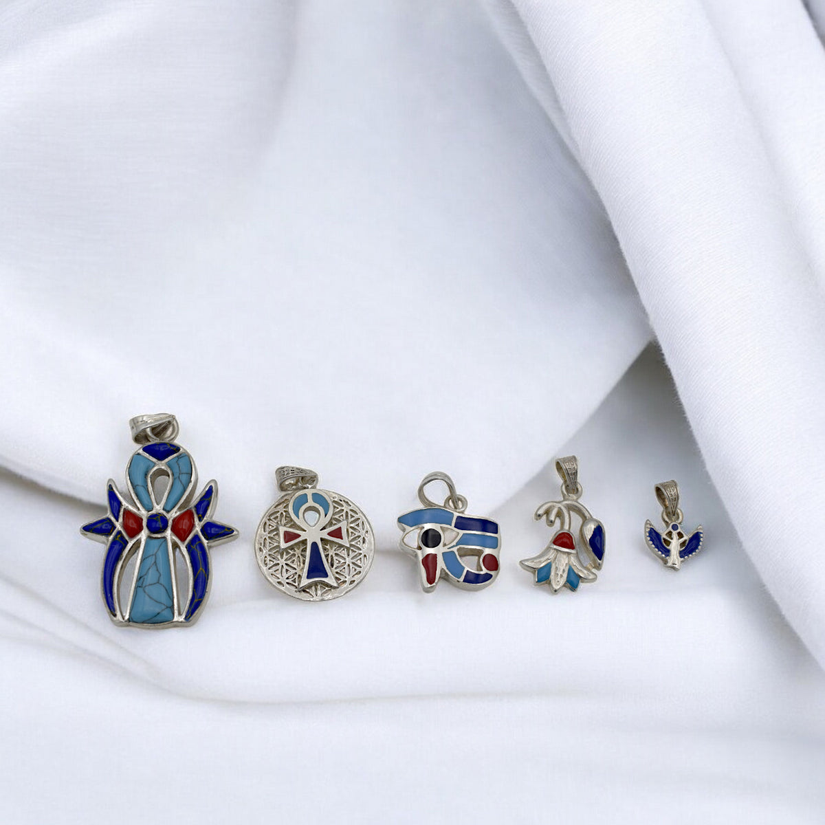 Sterling Silver Egyptian Pendants   Ankh, Eye of Horus, Isis & Lotus jewelry making supplies - detail image 5