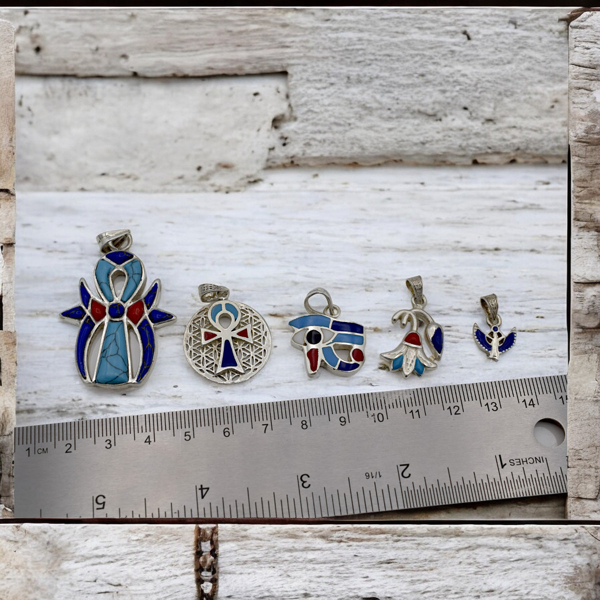 Sterling Silver Egyptian Pendants   Ankh, Eye of Horus, Isis & Lotus jewelry making supplies - detail image 2