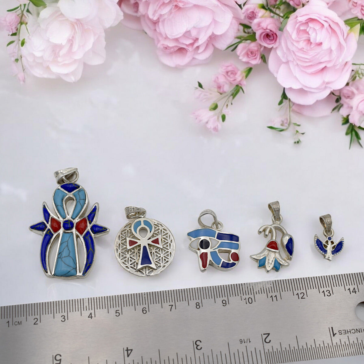 Sterling Silver Egyptian Pendants   Ankh, Eye of Horus, Isis & Lotus jewelry making supplies - detail image 3