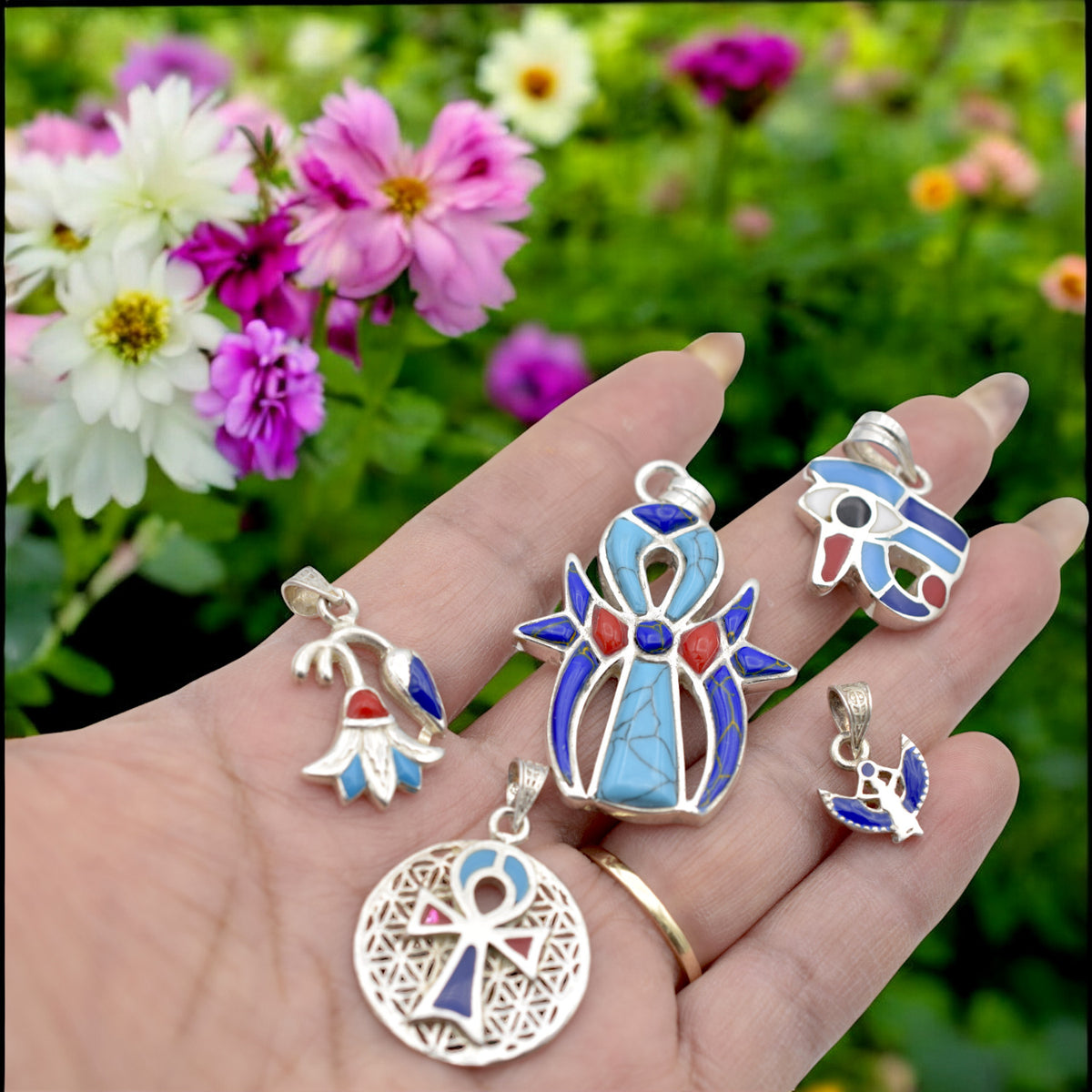 Sterling Silver Egyptian Pendants   Ankh, Eye of Horus, Isis & Lotus jewelry making supplies - detail image 8