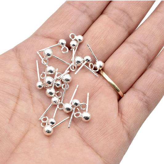 Sterling Silver 925 Ball Stud Earrings for Jewelry Making | Hypoallergenic Findings jewelry making supplies - detail image 2