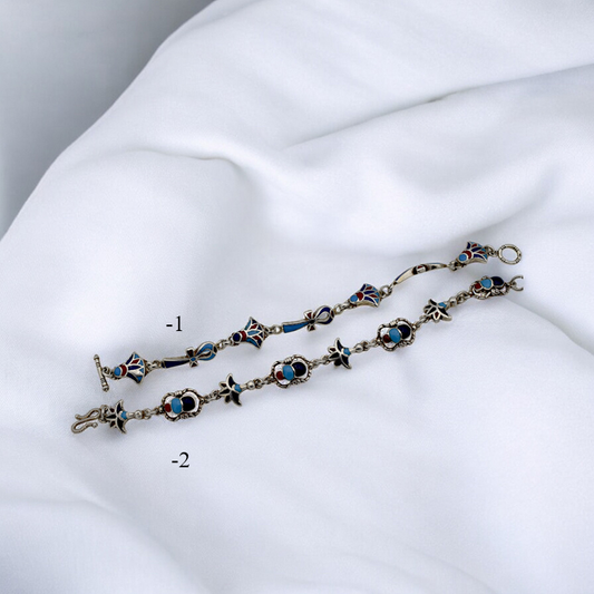 Sterling Silver Egyptian Bracelet with Ankh, Scarab & Lotus | Lapis, Turquoise & Coral Stones jewelry making supplies - de...