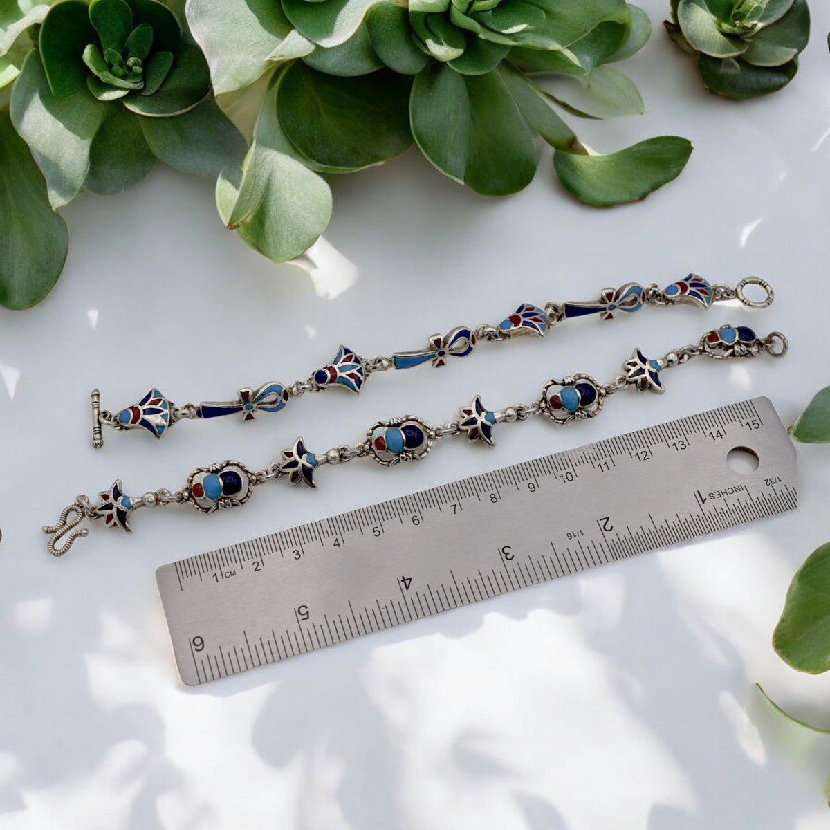 Sterling Silver Egyptian Bracelet with Ankh, Scarab & Lotus | Lapis, Turquoise & Coral Stones jewelry making supplies - de...