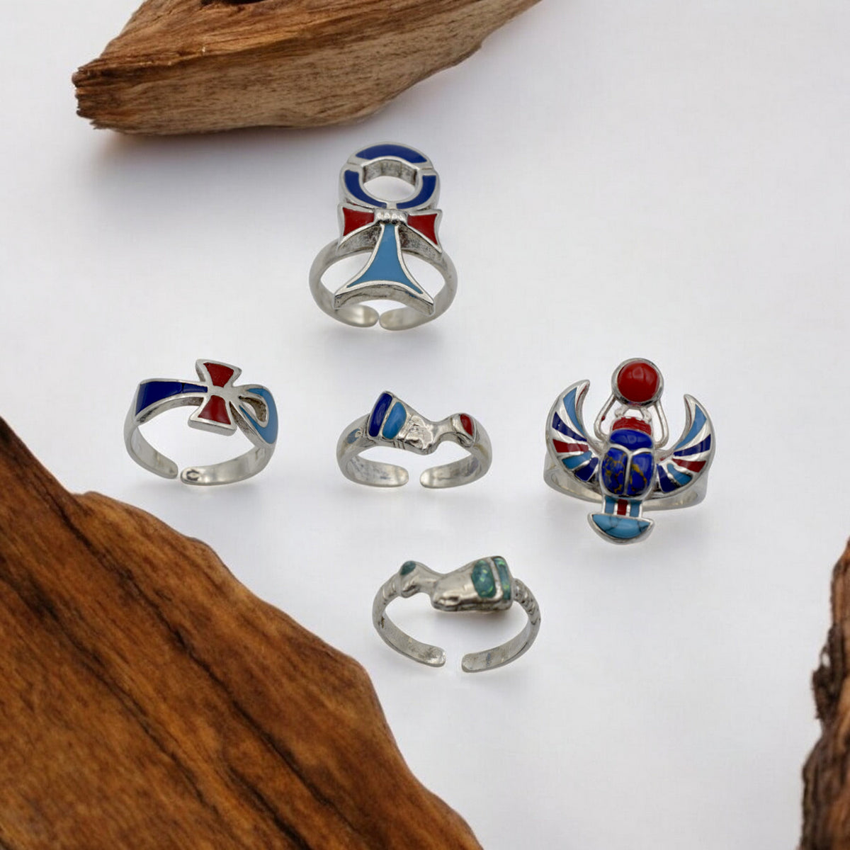 Sterling Silver Egyptian Rings   Adjustable Ankh, Nefertiti, Scarab jewelry making supplies