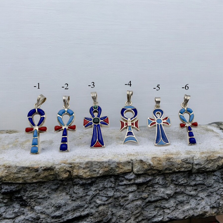 Sterling Silver Ankh Pendant with Lapis, Turquoise & Coral jewelry making supplies - detail image 6