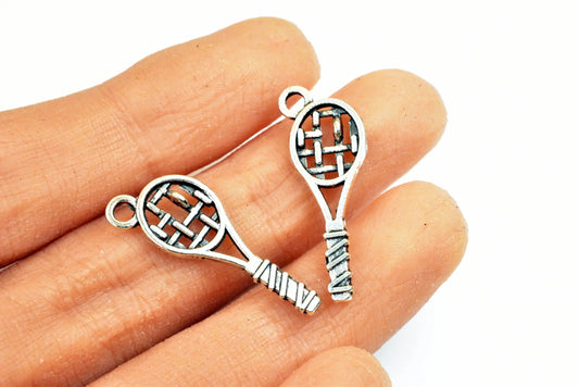 Tennis Racket Sport Charms Size 27x9.5mm Silver Color Charm Pendant Finding For Jewelry Making 19PCs Per Pack - BeadsFindingDepot