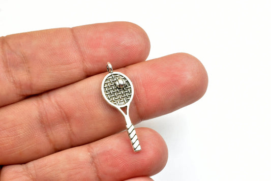 Tennis Racket Sport Charms Size 29.5x10mm Silver Color Charm Pendant Finding For Jewelry Making 19PCs Per Pack - BeadsFindingDepot