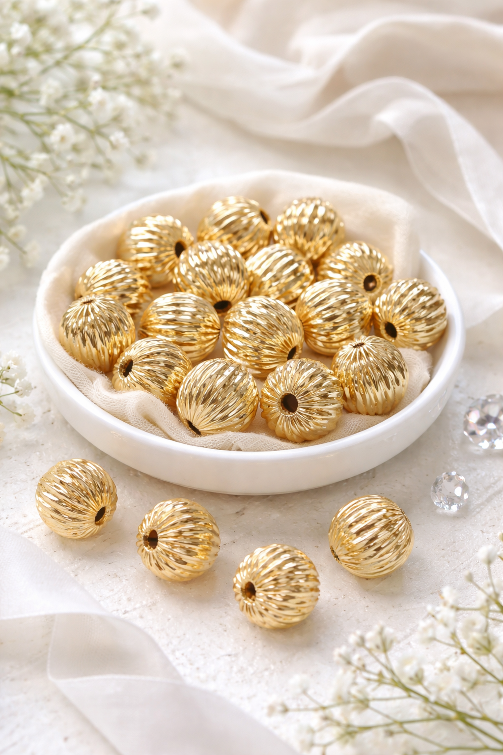 Gold Filled Alternative Beads - Diamond Cut Watermelon Round Ball Beads | 14KT 18KT Sparkling Jewelry