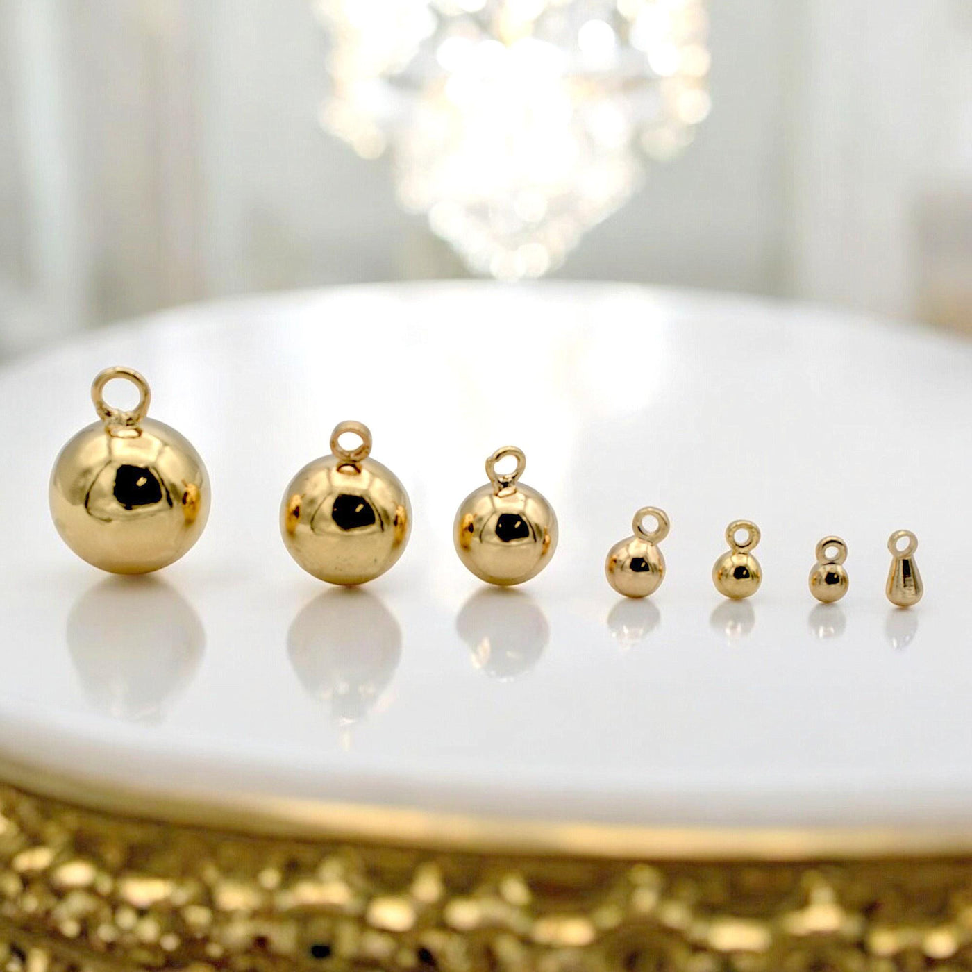 6 PCs/Pack 18K Gold Filled Look, Hanger Beads, and tear drop Seamless Ball, Various Sizes 3mm, 4mm, 5mm,8mm,10mm,12mm Find...