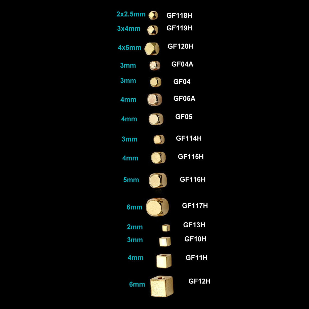 18K Gold Square and Cube Spacer Beads   Mixed Sizes for Jewelry Making USA Seller Sold 20 PCs/PK jewelry making supplies -...