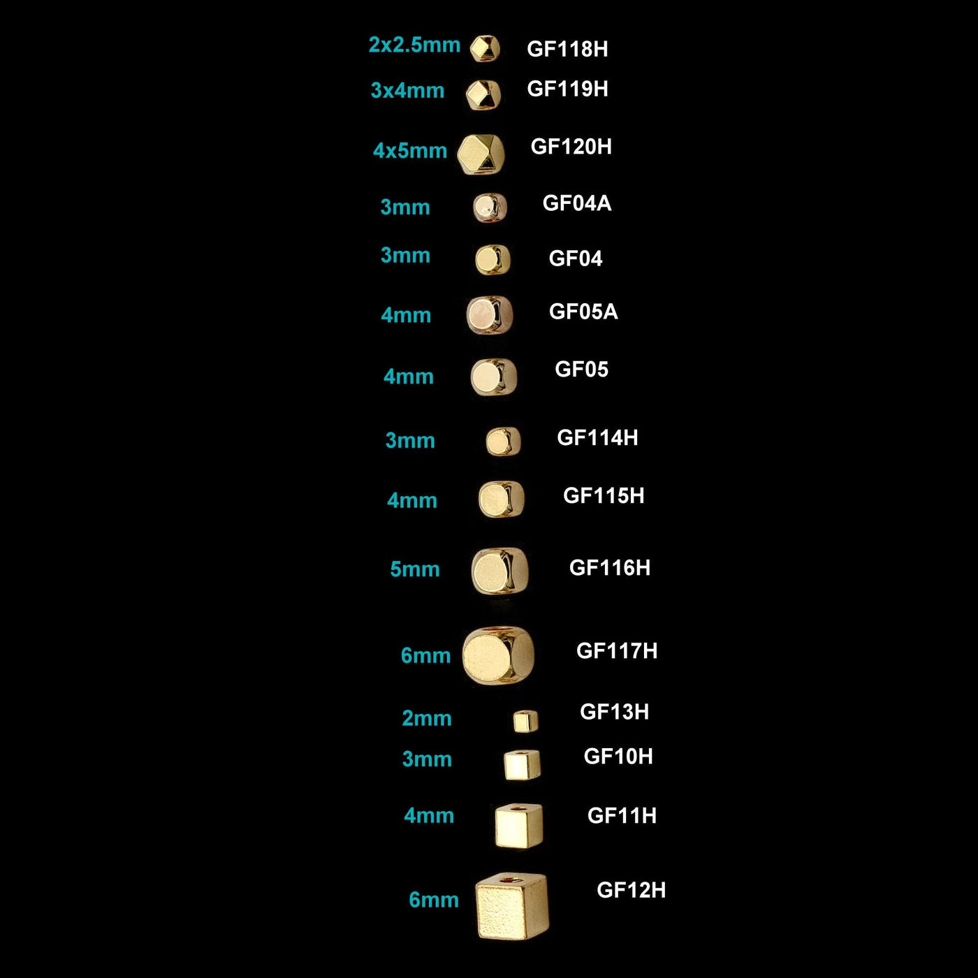 18K Gold Square and Cube Spacer Beads   Mixed Sizes for Jewelry Making USA Seller Sold 20 PCs/PK jewelry making supplies -...