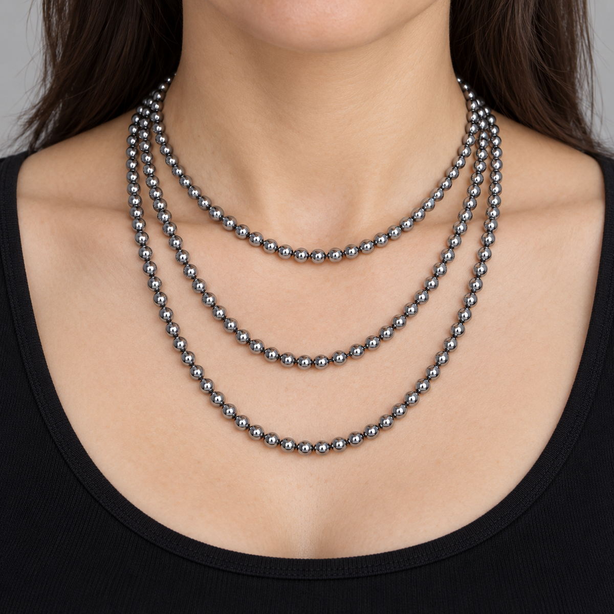 Hematite Round - necklace styling example