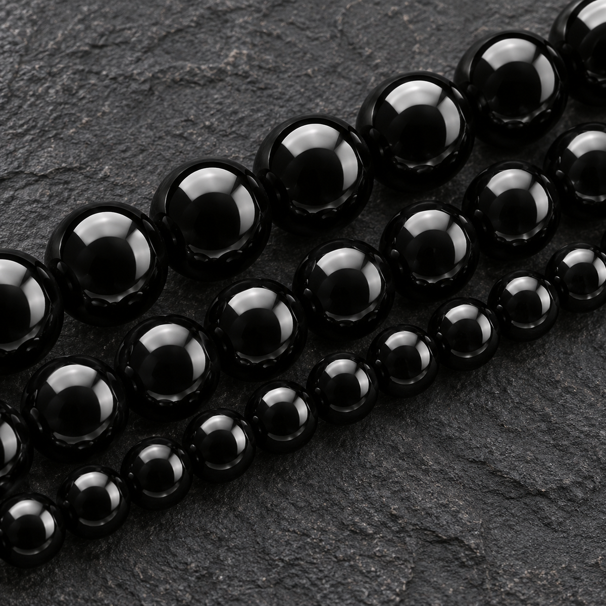Onyx Gemstone Beads - Round Black Onyx Beads 4mm To 18mm | 15 Inch Strand - dark close-up