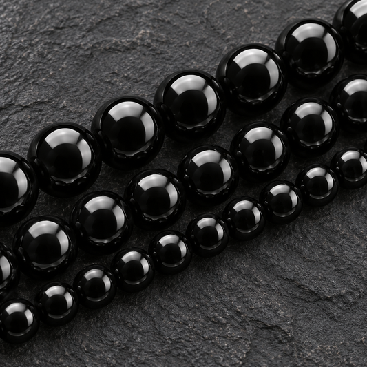Onyx Gemstone Beads - Round Black Onyx Beads 4mm To 18mm | 15 Inch Strand - dark close-up