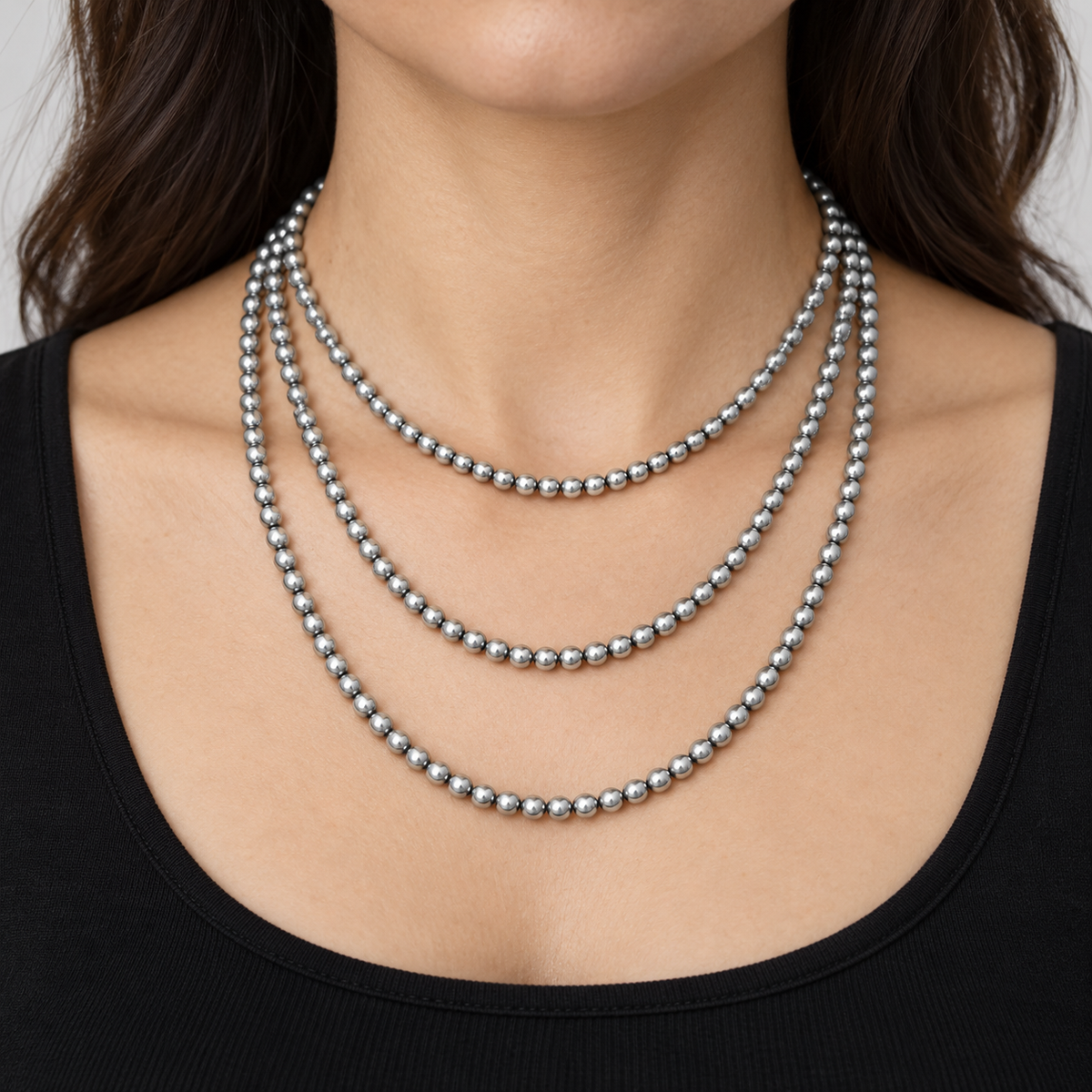 Hematite Round - necklace styling example