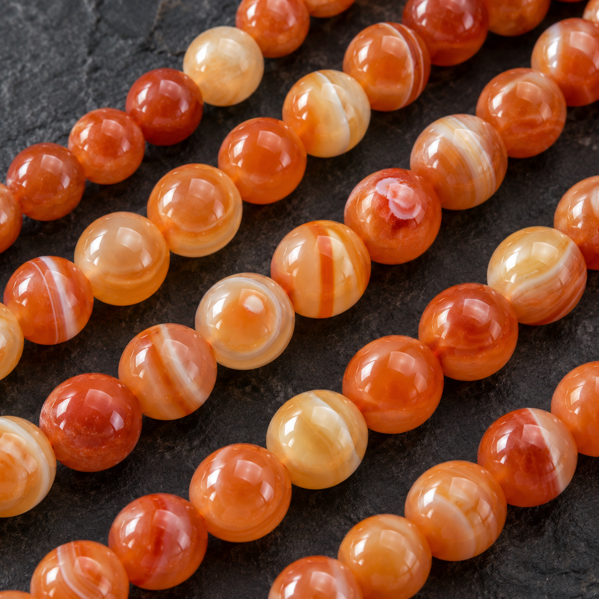 Orange Madagascar Agate 8mm Round - dark close-up