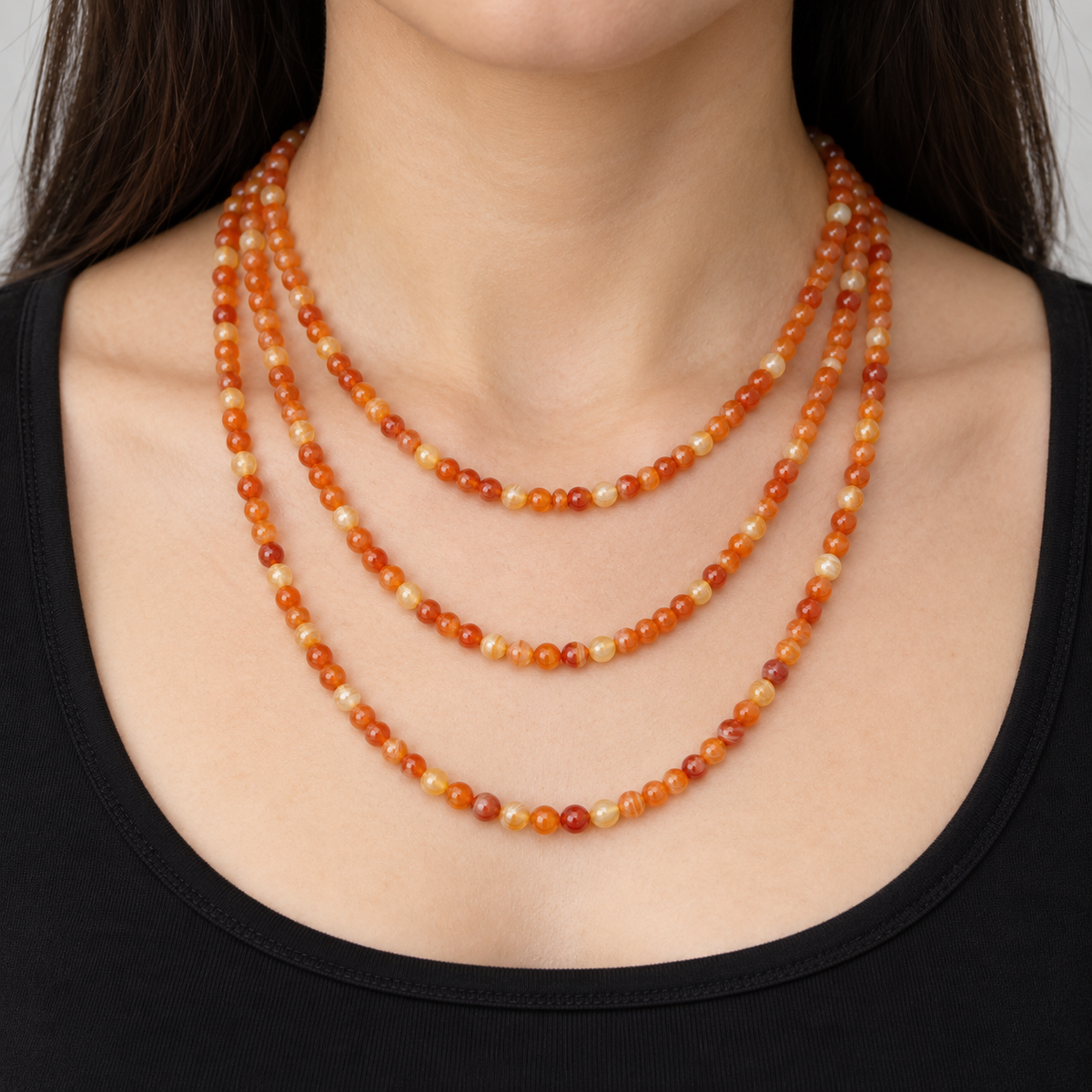 Orange Madagascar Agate 8mm Round - necklace styling example