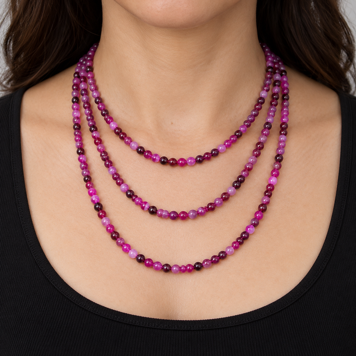Fuchsia Madagascar Agate Natural - necklace styling example
