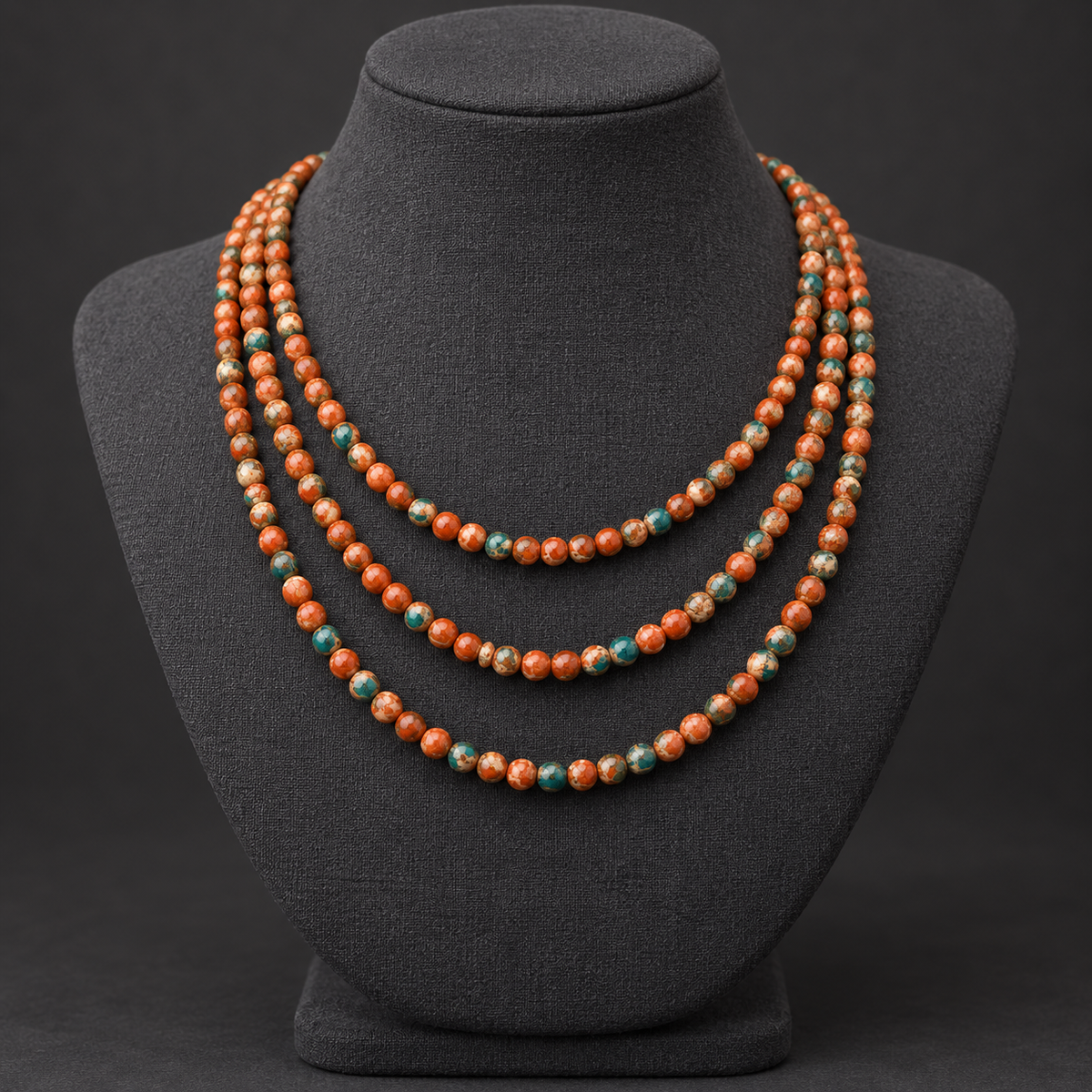 Orange Rain Flower Jasper Natural Healing Stones - 4mm To 12mm - neck display