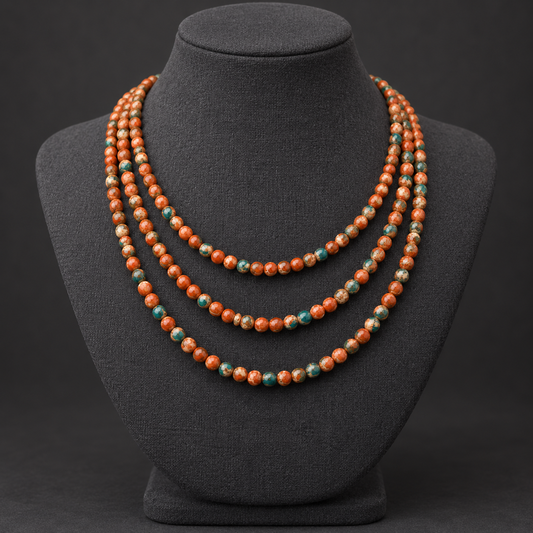Orange Rain Flower Jasper Natural Healing Stones - 4mm To 12mm - neck display