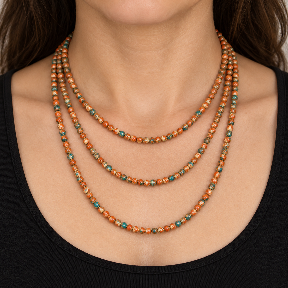 Orange Rain Flower Jasper Natural Healing Stones - 4mm To 12mm - necklace styling example