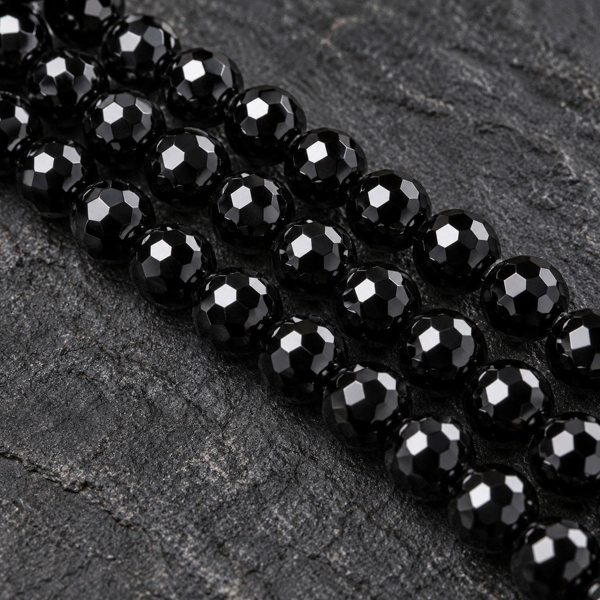 Natural Onyx Beads – Faceted Round Loose Gemstone Beads For Jewelry Making - dark close-up