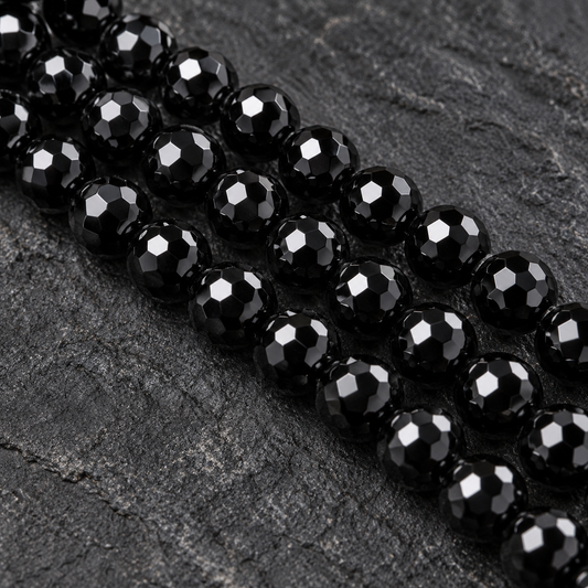 Natural Onyx Beads – Faceted Round Loose Gemstone Beads For Jewelry Making - dark close-up