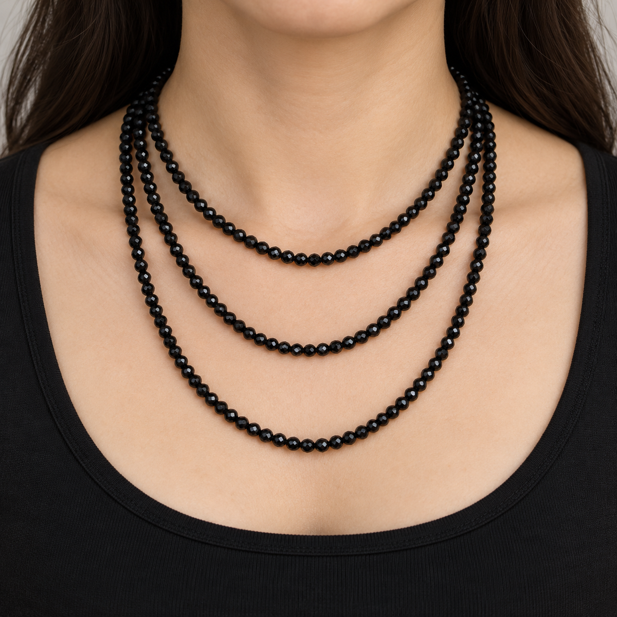 Natural Onyx Beads – Faceted Round Loose Gemstone Beads For Jewelry Making - necklace styling example