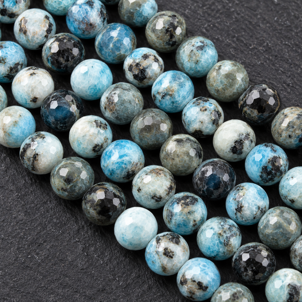 Ocean Blue Crazy Agate Faceted Agate - dark close-up