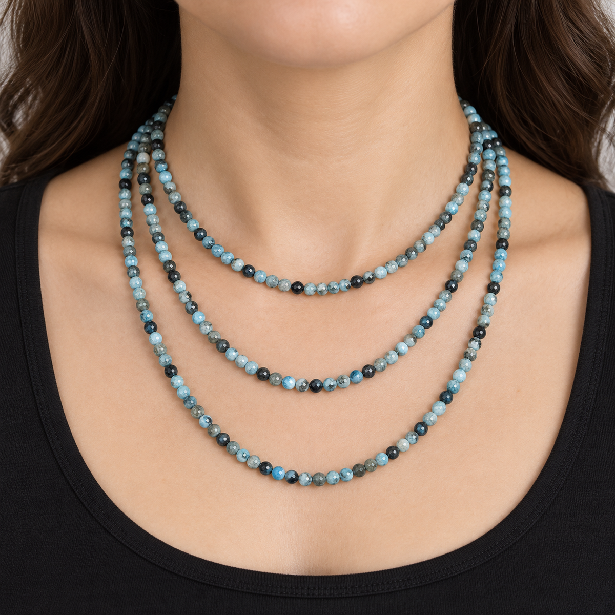 Ocean Blue Crazy Agate Faceted Agate - necklace styling example